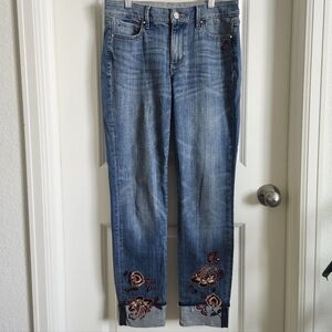 White House Black Market Blue Jeans with Red Embroidery